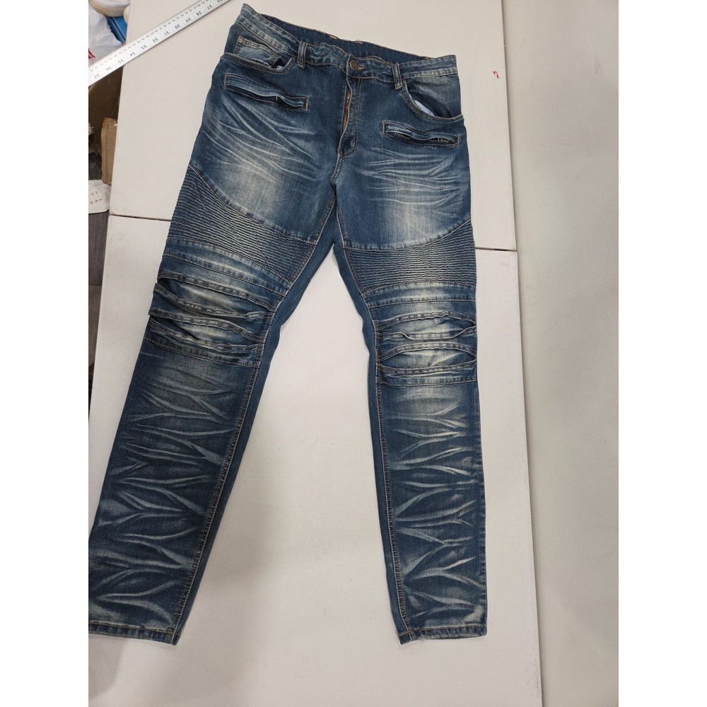 Victorious Denim Stretch Skinny Dark Blue Wash Jeans Size 38x32 Distressed